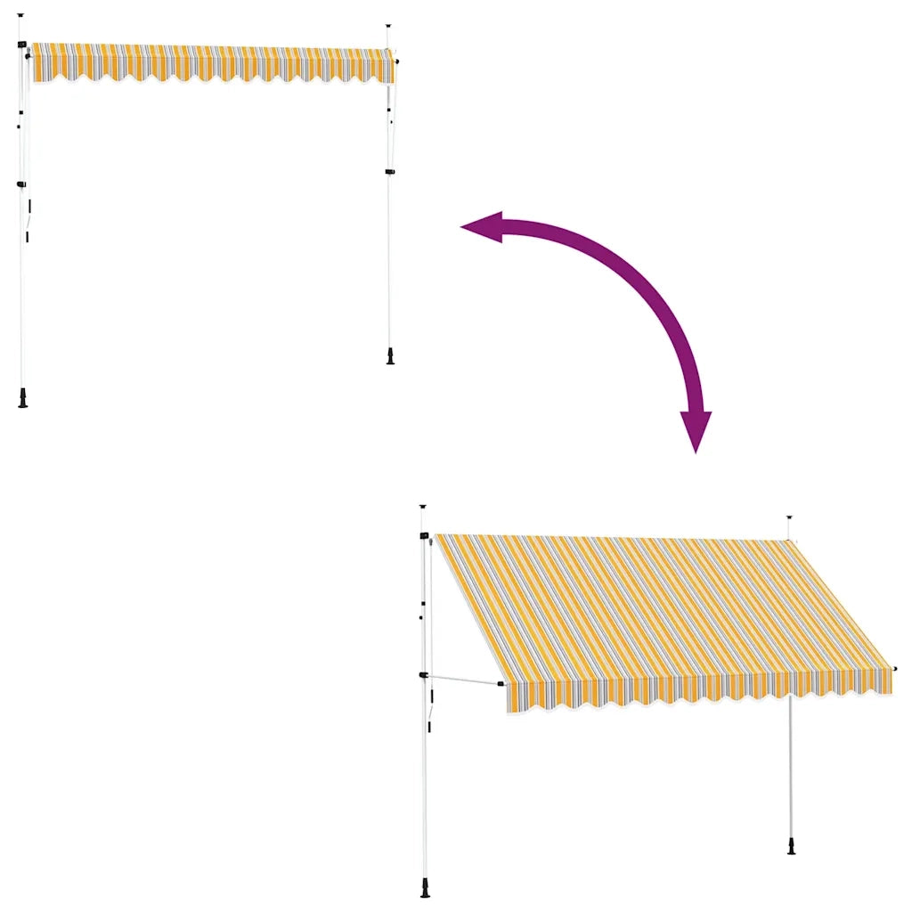 Tenda da Sole Retrattile Manuale-Tenda parasole per Patio 350 cm a Strisce Blu e Gialle