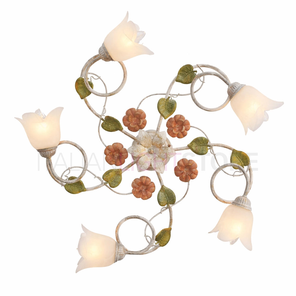 SPRING Plafoniera a 5 Luci in Ferro Decorato Stile Floreale