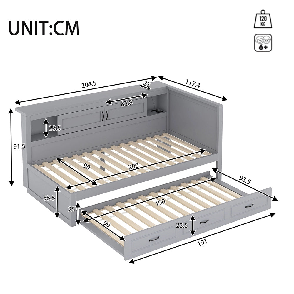 Divano letto daybed - Xylo - 90x200 cm LED USB contenitore grigio