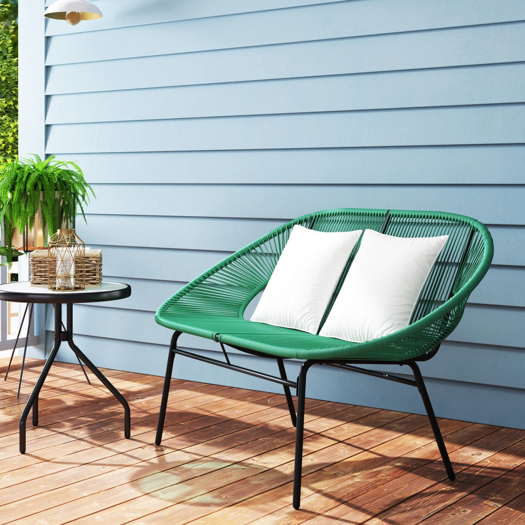 Divano da Giardino 2 Posti 132x72x83 cm con Cuscini e Braccioli in Rattan PE e Acciaio Verde