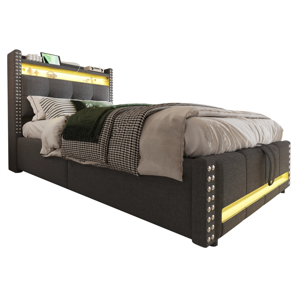 letto imbottito lino grigio 90 x 200 cm
