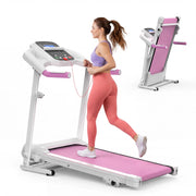 Tapis roulant con inclinazione pieghevole 123 x 64 x 119;5 cm; walking pad con maniglie in acciaio bianco e rosa; portata 120 kg