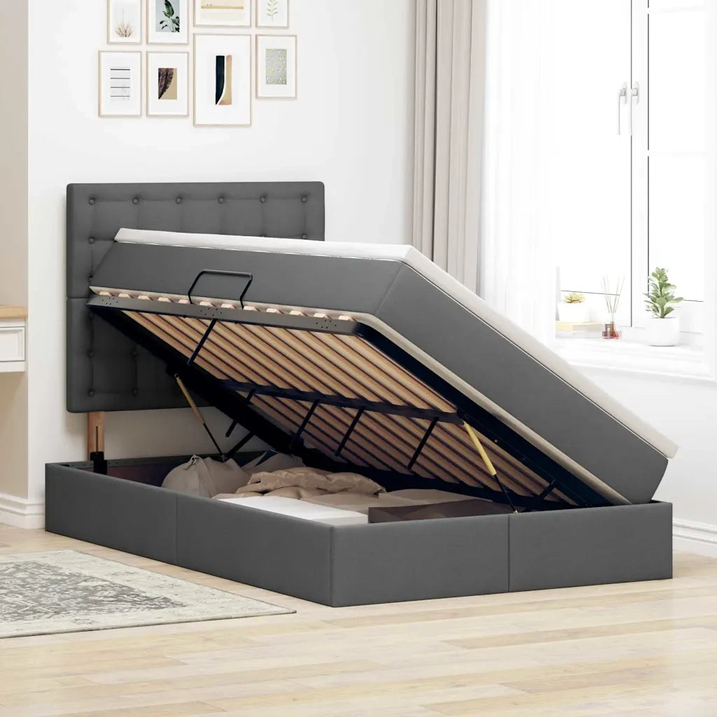 Letto con contenitore e LED con led Grigio scuro 120 x 190 cm 3372529