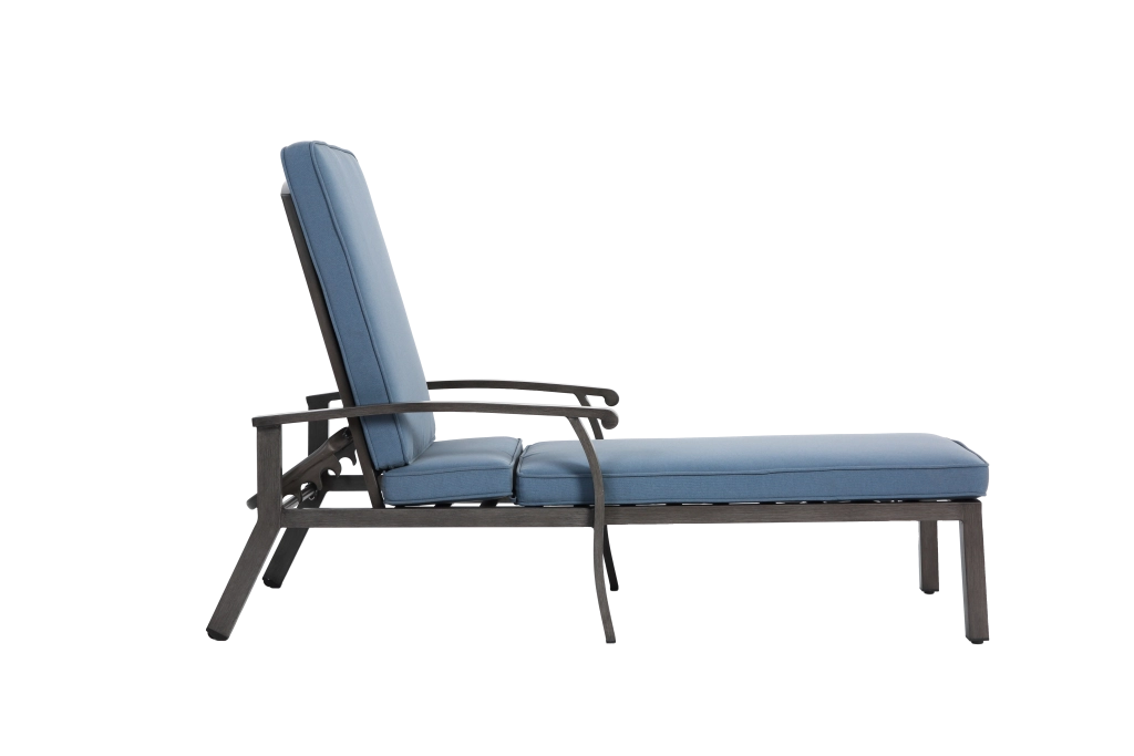 Chaise Longue da Esterno ¨C MINIMAL ¨C Alluminio, Cuscino Blu, Reclinabile