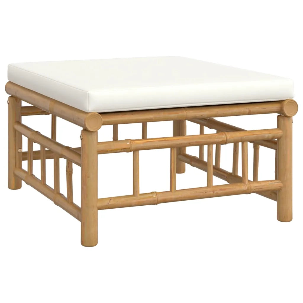 Set Salotto da Giardino 6pz con Cuscini Bianco Crema in Bambù 3155200