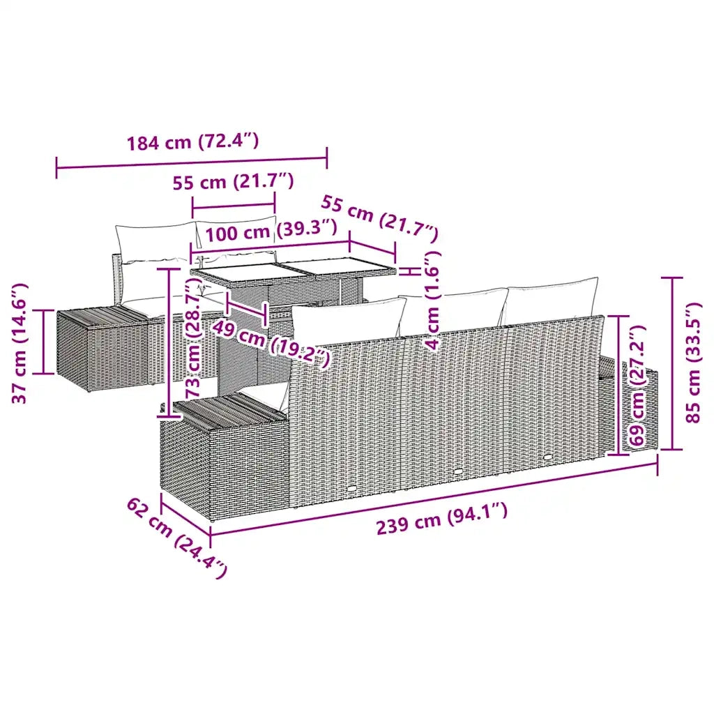 Set di divani con cuscino 6 pcs Grigio chiaro polyrattan 3349098