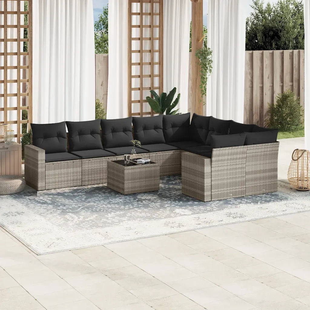 Set Divano Giardino 10 pz con Cuscini Grigio Chiaro Polyrattan 3219442