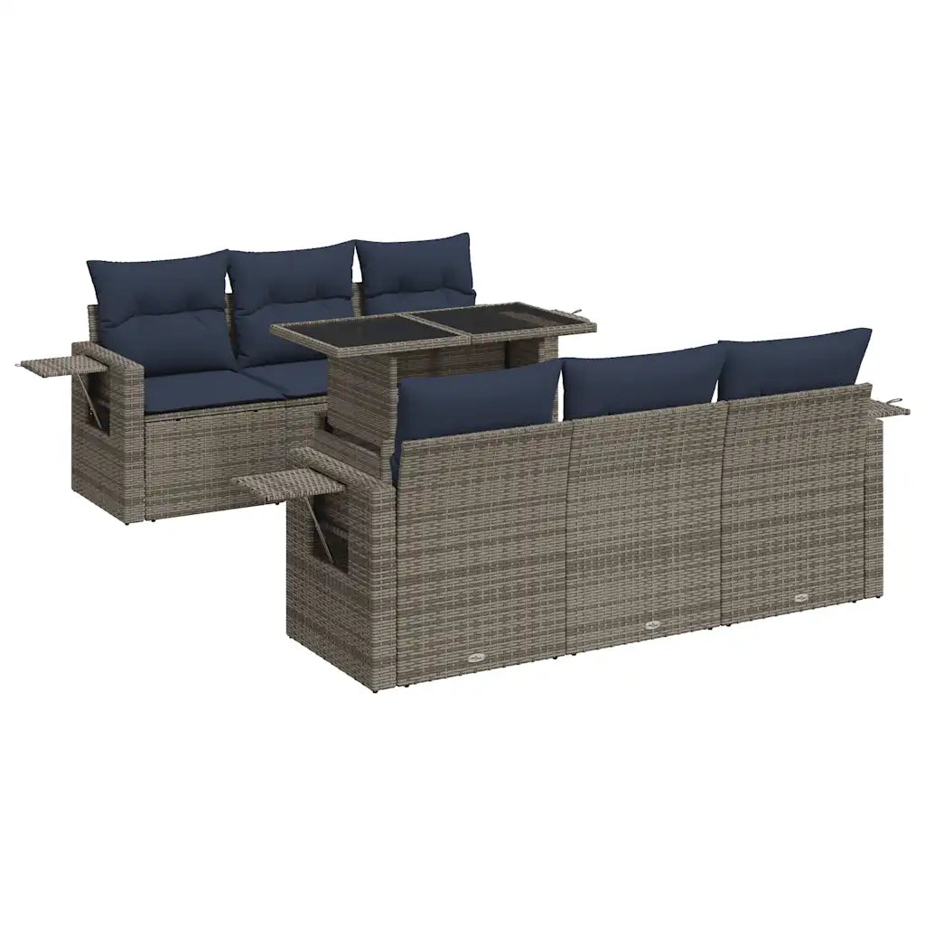 Set Divani da Giardino con Cuscini 7pz Grigio Polyrattan Acacia 3326422