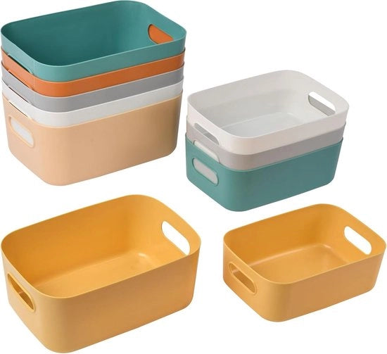 Scatole di archiviazione in plastica sovrapposte con maniglie per uso multifunzionale
