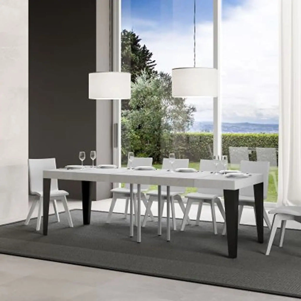 Tavolo allungabile 200/460x90 cm Flame colore bianco frassino gambe antracite
