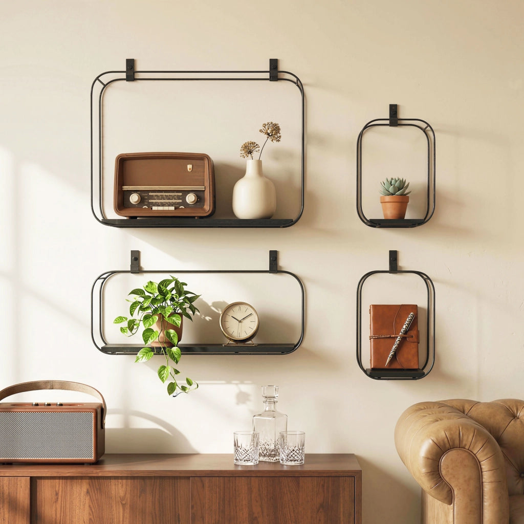 Mensole a Muro Geometriche ¨C Xylo ¨C Set 4 Pezzi Nero Design Moderno