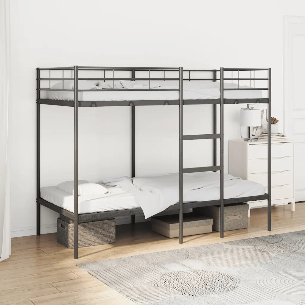 Letto a Castello senza Materasso-Struttura Letto a Castello Nero 100x190 cm in Acciaio