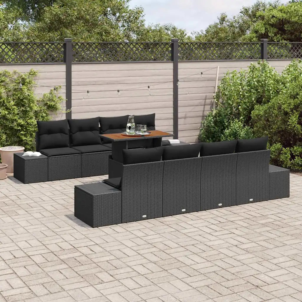 Set da Pranzo per Giardino con cuscino 9 pcs Nero e Marrone 3349939
