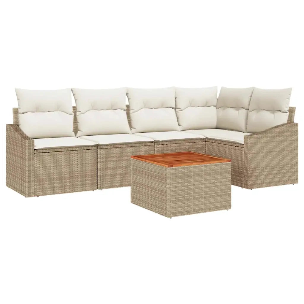 Set Divano da Giardino 6 pcs Beige e Crema polyrattan