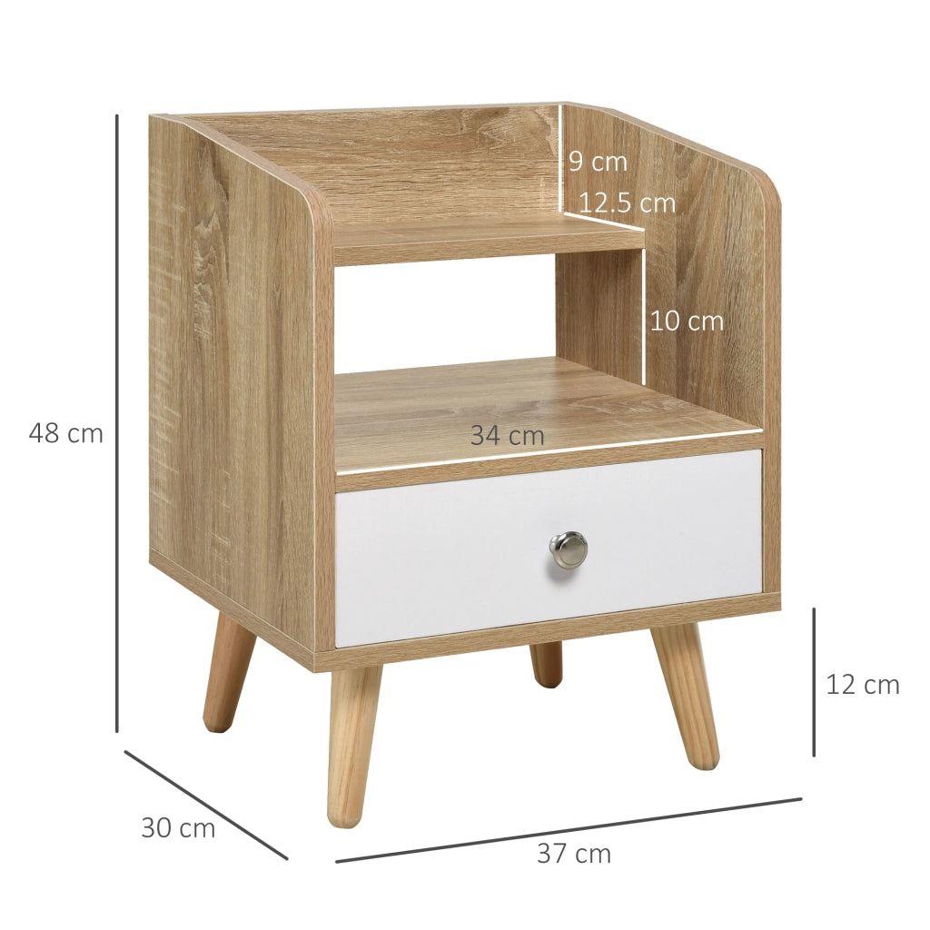 Comodino con cassetto e mensola ¨C Xylo ¨C legno naturale 37x30x48cm