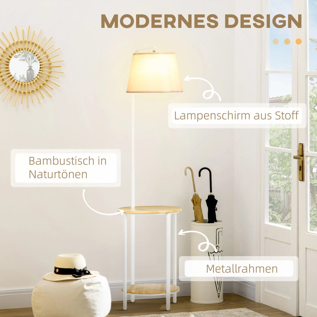 Lampada da terra con 2 ripiani ¨C zephmum ¨C Naturale + Bianco
