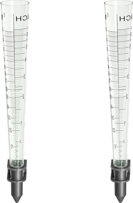 Set di pluviometro per 2 canne - Misuratore di pioggia per giardino o balcone - 35mm/m² - Materiale plastico legno naturale/trasparente