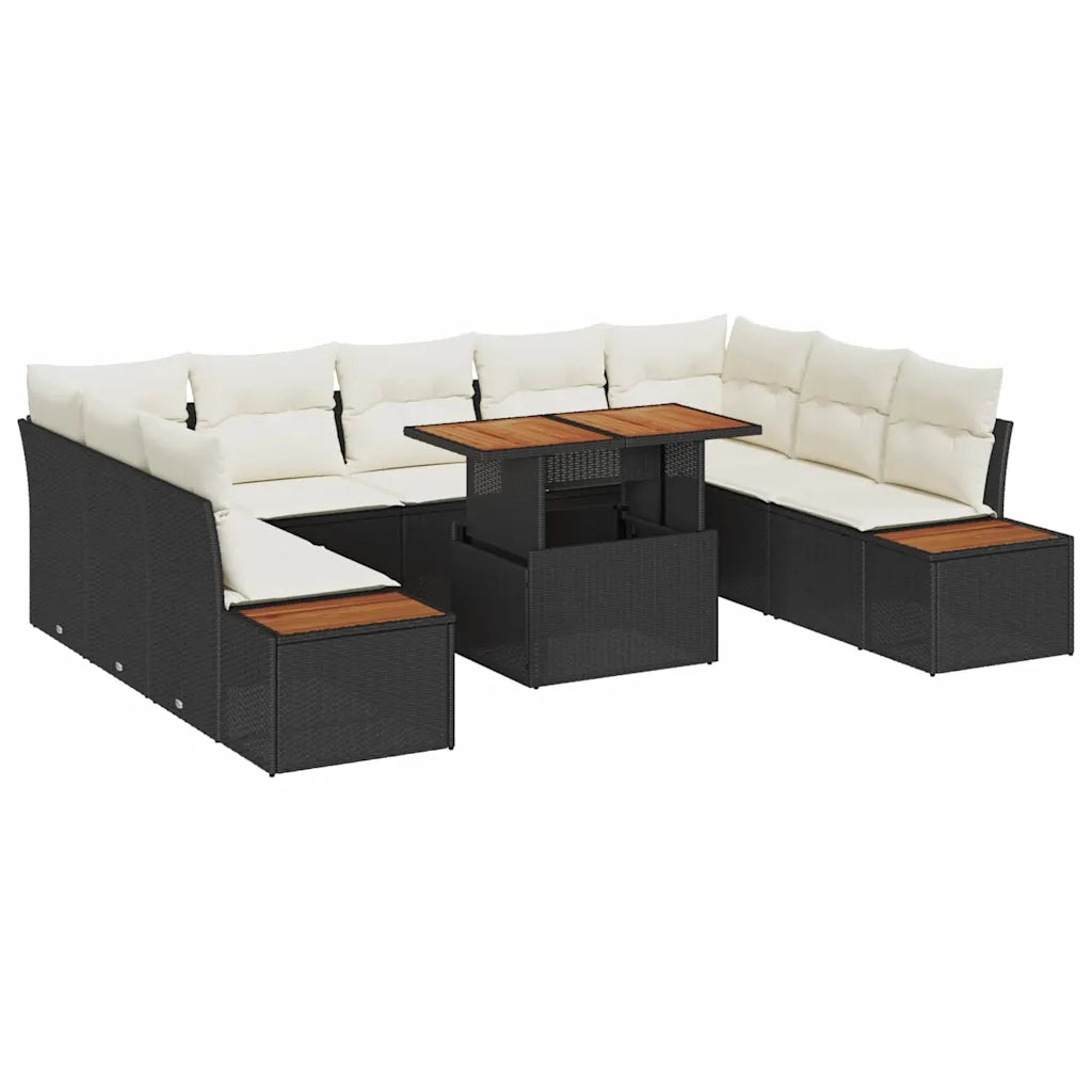 Set da Pranzo per Giardino con cuscino 10 pcs Nero e Beige