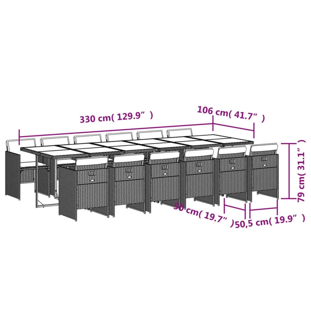 Set da pranzo da giardino da 13 pz con Cuscini in Polyrattan Grigio 3277716