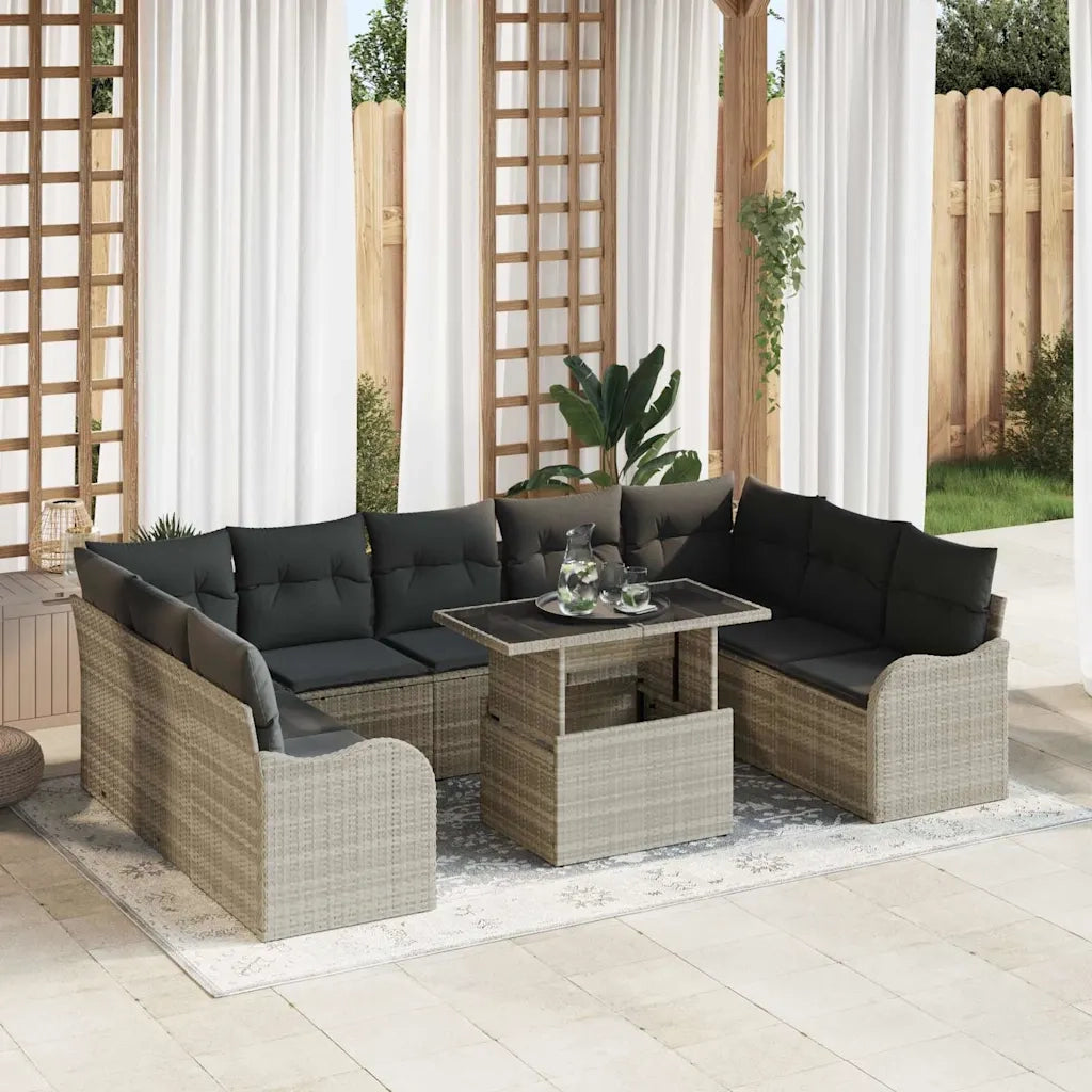 Set Divano da Giardino 10 pcs Grigio chiaro Poly Rattan 3348528