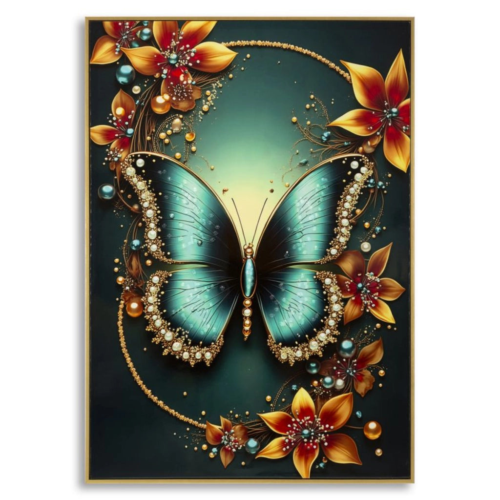 Stampa su Tela con Cornice Farfalla 101, Multicolore, Tessuto, 70x4x100 cm