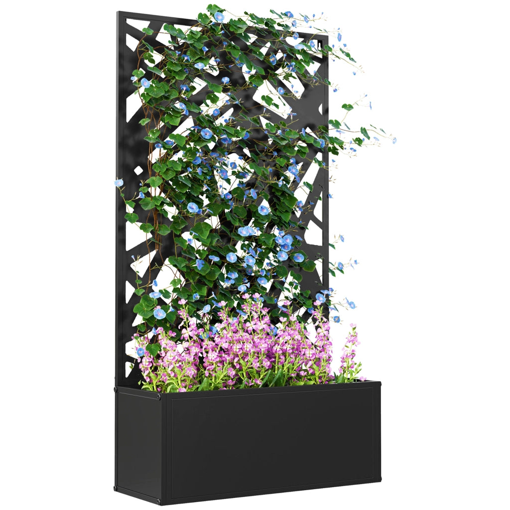 Fioriera Rialzata con Spalliera Decorativa per Rampicanti da Terra e Parete, 61x23x113 cm, Nero