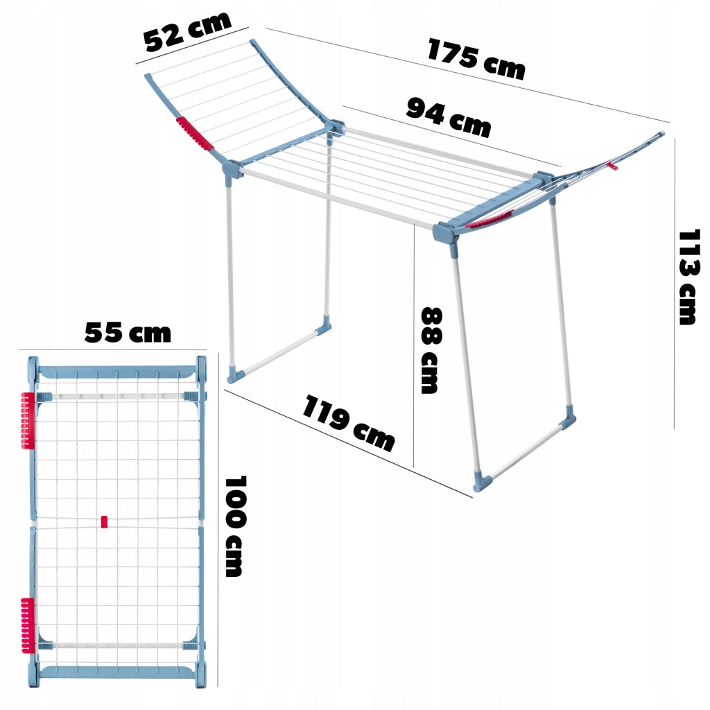 Stendibiancheria verticale KADAX da 175 cm, pieghevole, con ampie maniglie.