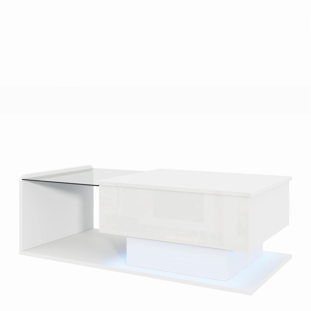 Tavolino da Caff¨¨ con Vetro e LED ¨C MINIMAL ¨C Bianco Lucido