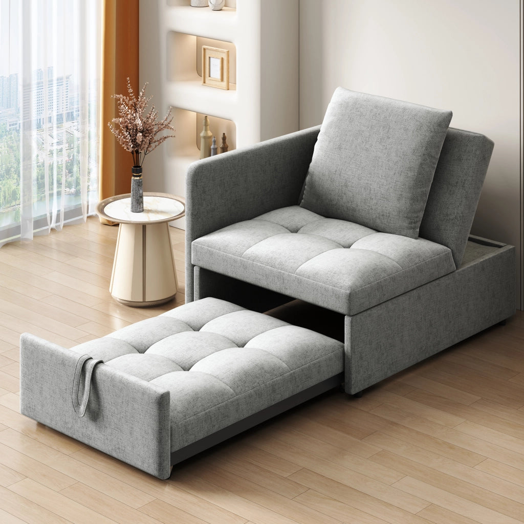 OKWISH Divano Letto 3 in 1, Schienale Regolabile in 5 Posizioni con Cuscino, Tessuto Imbottito Grigio 177 × 68 × 65 cm