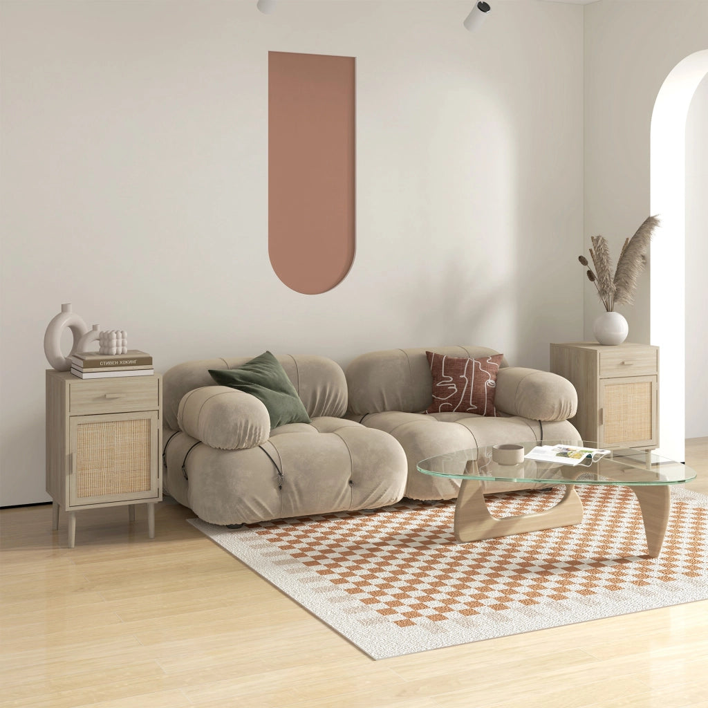 Comodini Camera da Letto ¨C Minimal ¨C Rattan Legno 2 Pezzi