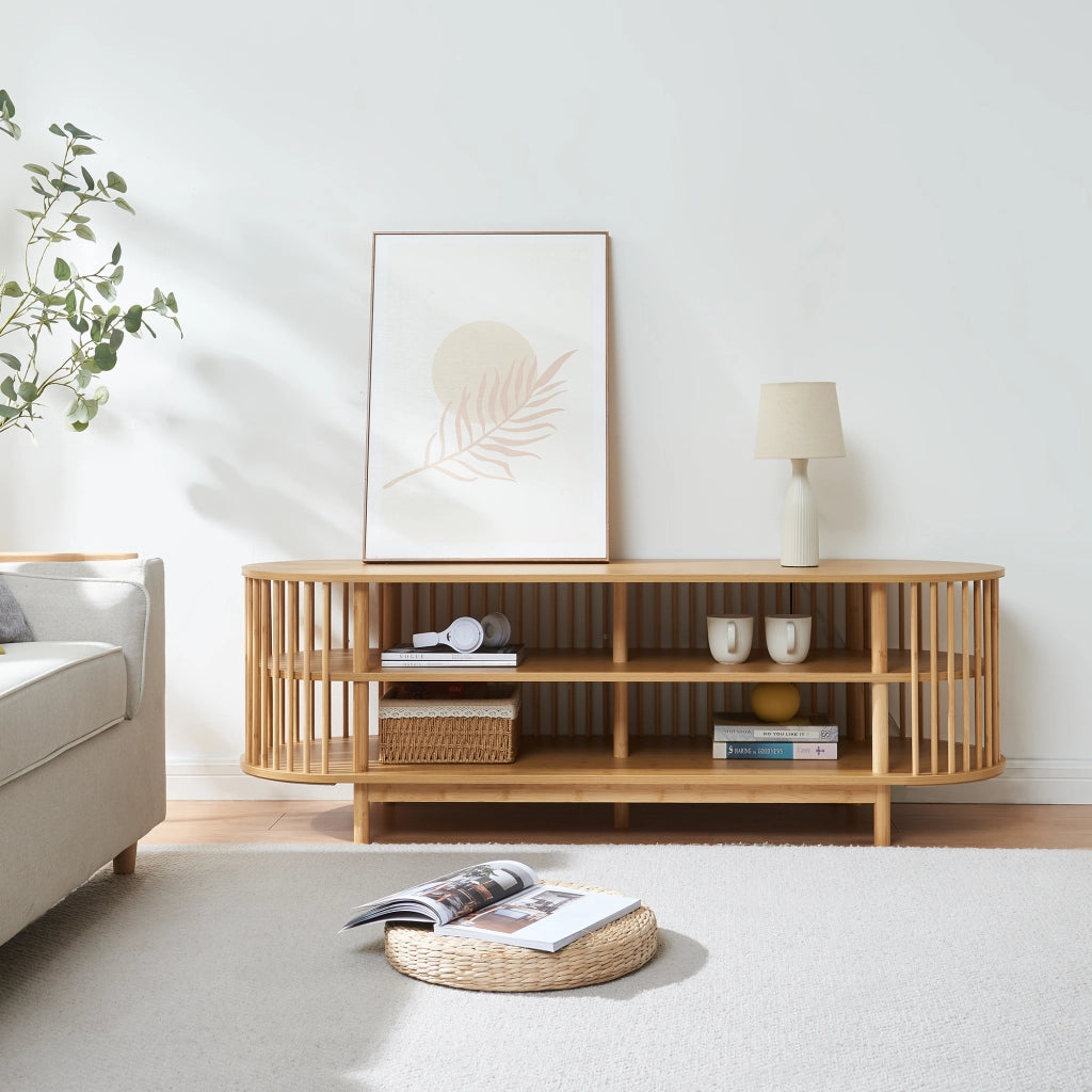 Mobile Porta TV Jarvenpaa con 4 Scomparti in Bambù 150 x 48 x 50 cm - Naturale [en.casa]