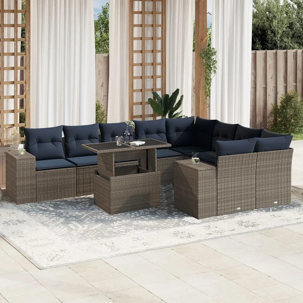 Set Divani da Giardino 10 pz con Cuscini Grigio in Polyrattan 3269391