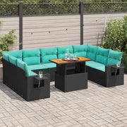 Set Divani da Giardino 10pz con Cuscini in Polyrattan Nero 3327193