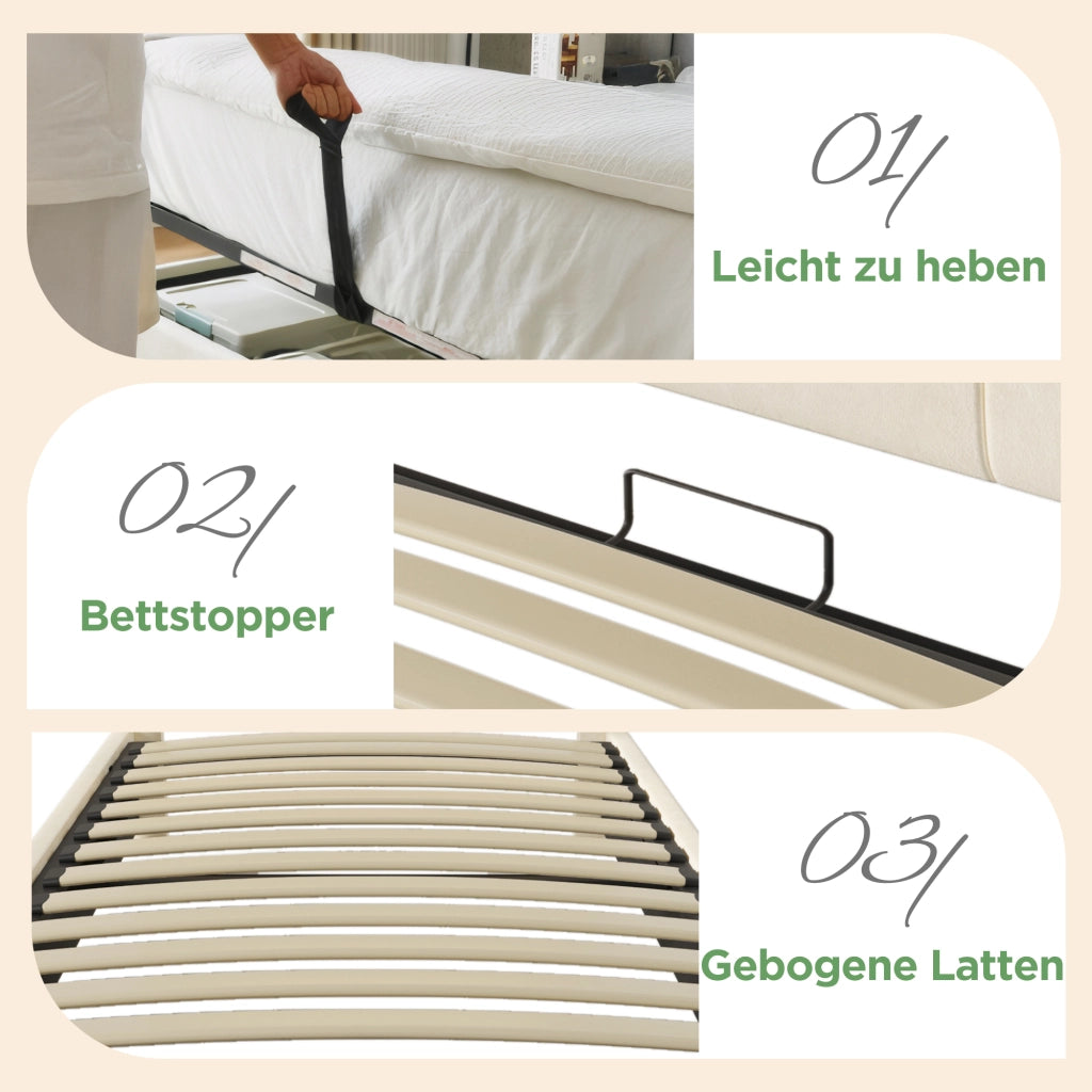 letto imbottito velluto beige 90x200 cm