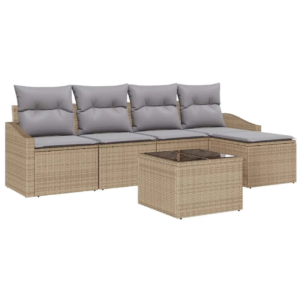 Set di divani con cuscino 6 pcs Beige polyrattan