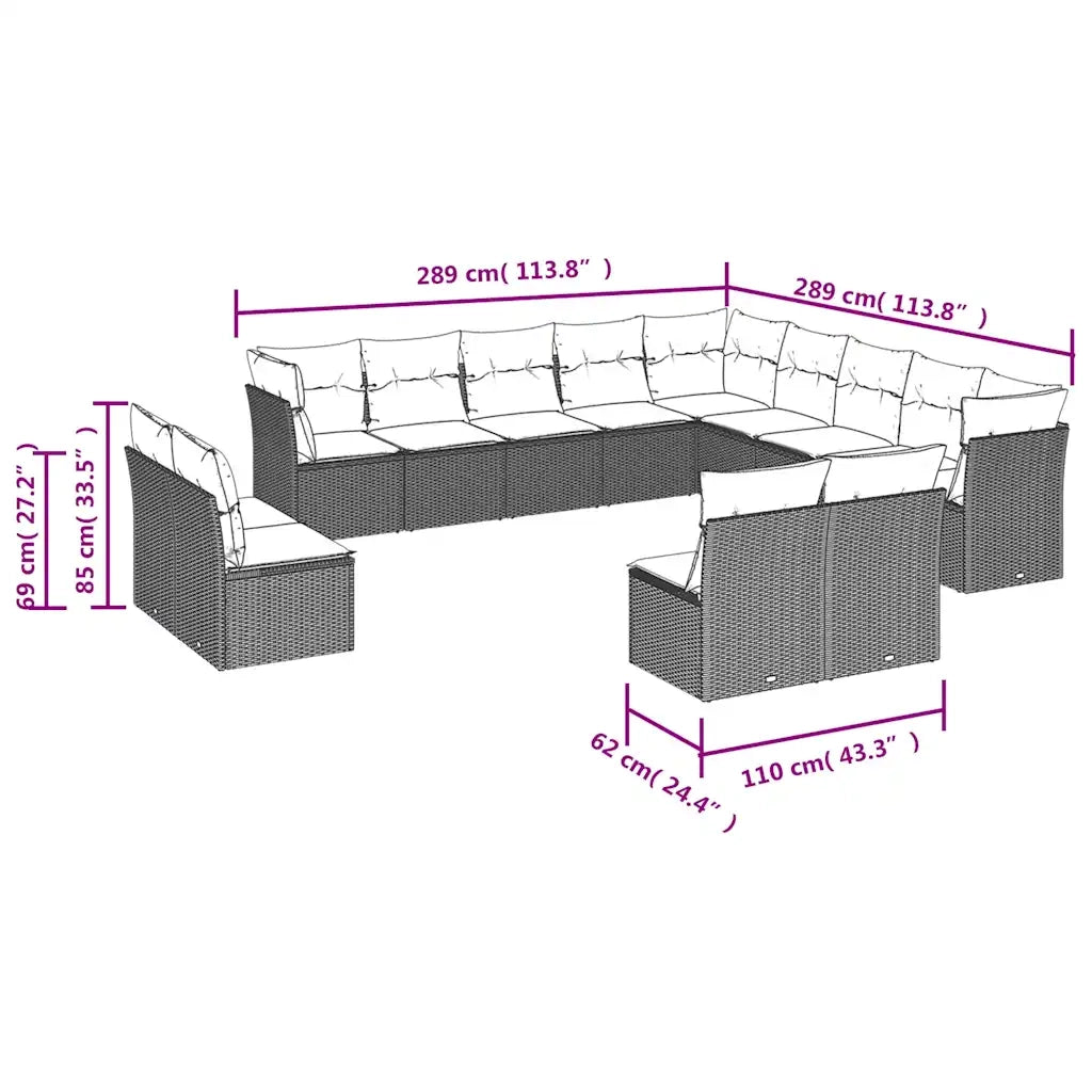 Set Divani da Giardino 13 pz con Cuscini Nero in Polyrattan 3218487