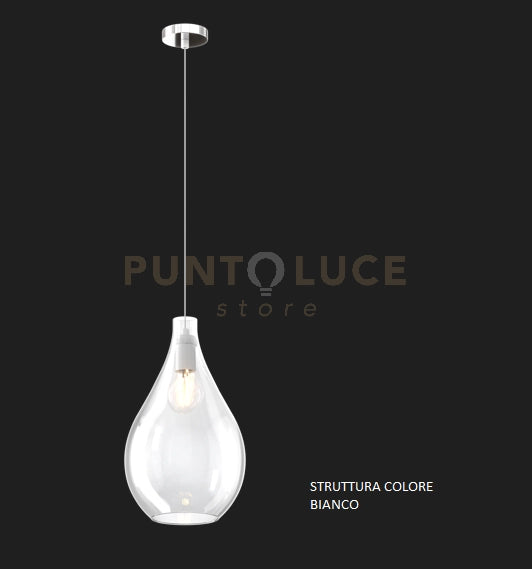 SOSPENSIONE BIANCO 1 LUCE VETRO MEDIO TRASPARENTE 1193BI-SM-TR