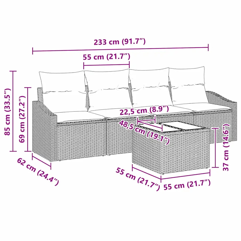 Set di divani con cuscino 5 pcs Beige e Crema polyrattan 3346591