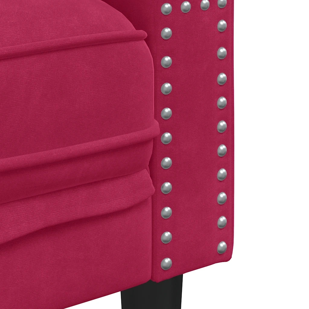 Divano Chesterfield con Rinforzi 3 Posti-Sofa 3 Posti-Divanetto Rosso Vino in Velluto