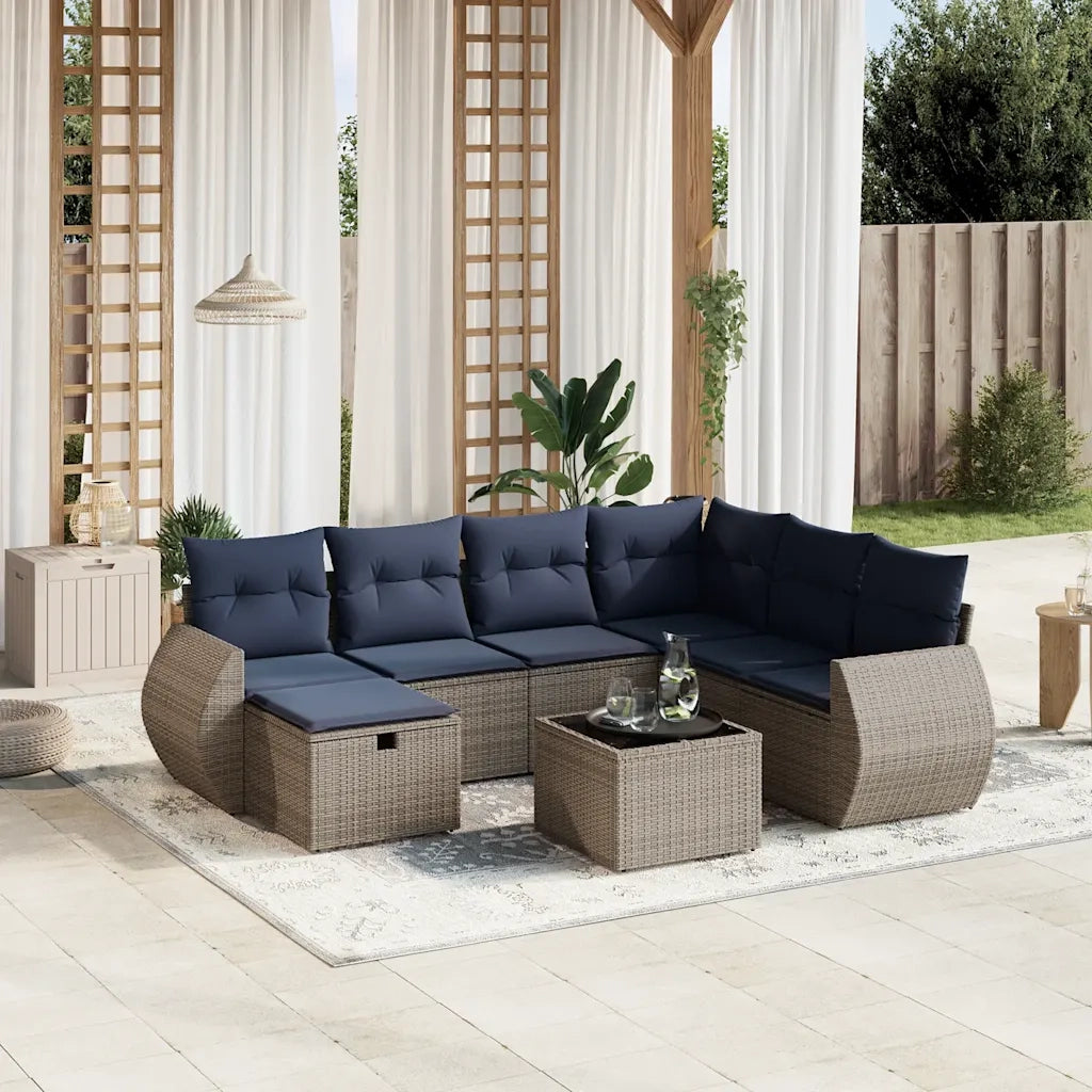 Set Divani da Giardino 8 pz con Cuscini Grigio in Polyrattan 3264157