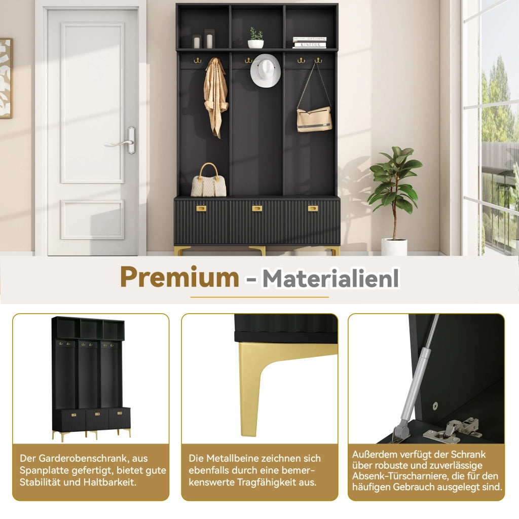 ARMADIO GUARDAROBA CON PANCA 120x23,5x191,5 cm Nero