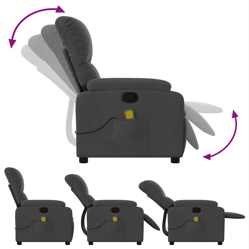 Poltrona | Sedia Relax Reclinabile Massaggio Grigio Scuro Tessuto Microfibra