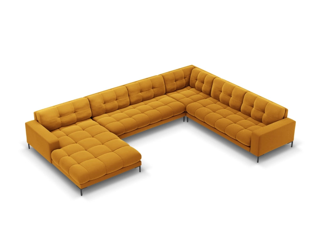 Cosmopolitan Design - Divano panoramico destro "Bali" 7 posti in velluto giallo 