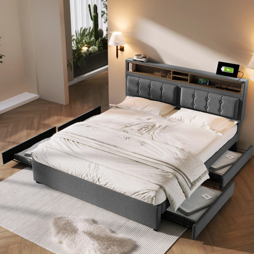 letto imbottito lino grigio 140x200 cm