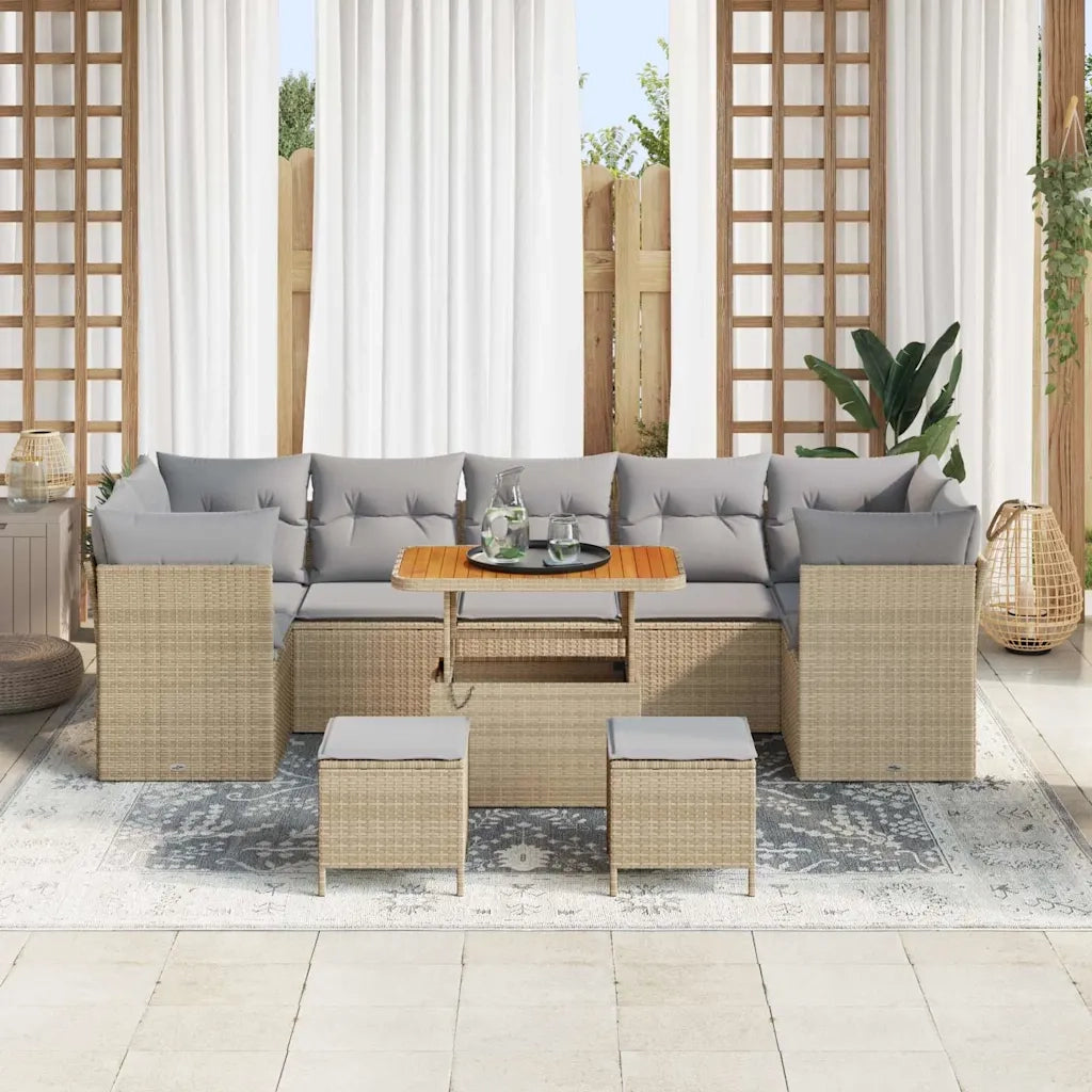 Set Divano da Giardino 10 pcs Beige polyrattan