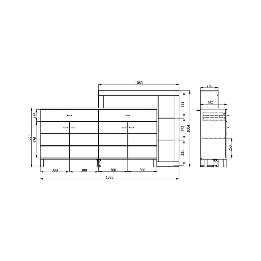 Madia Chefch, Credenza 7 Ripiani, 183x35x101h cm Bianco