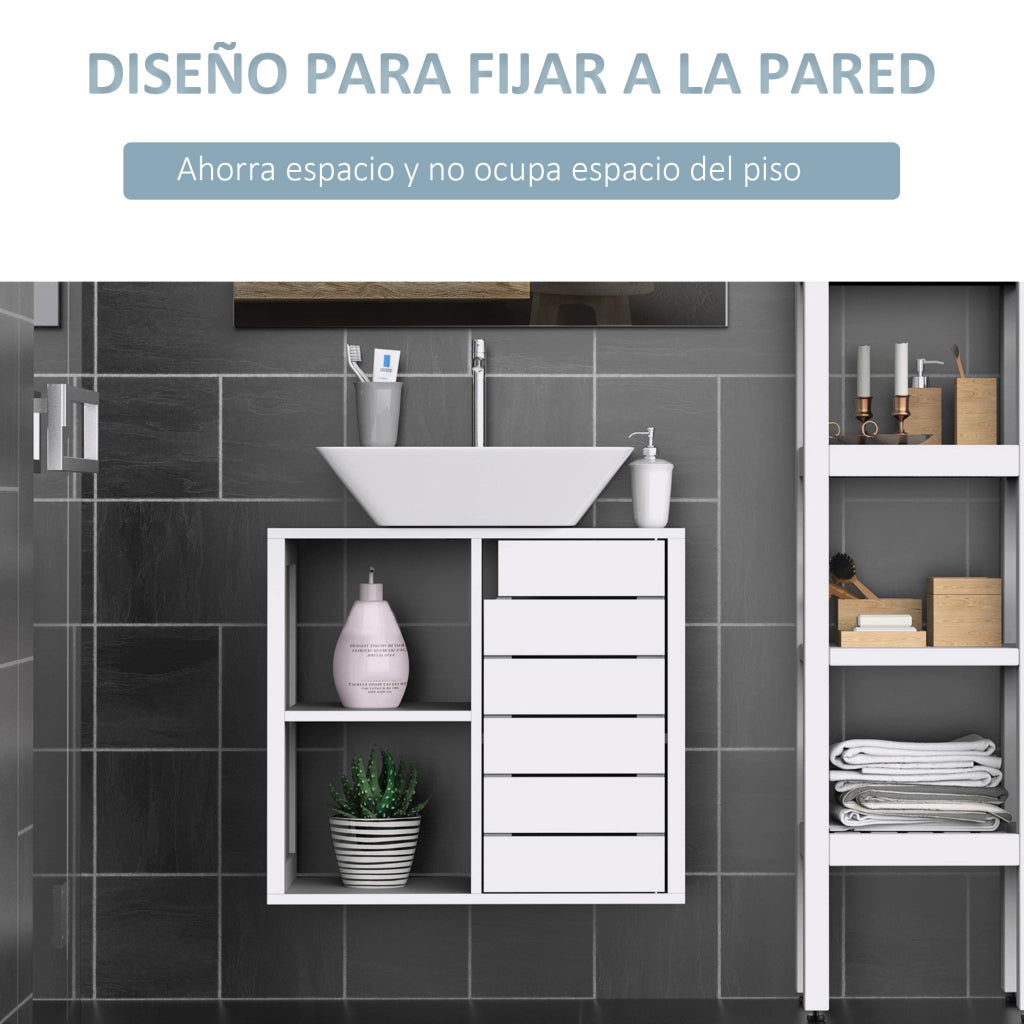 Mobiletto Sottolavabo Sospeso con 2 Ripiani e Anta ¨C Minimal ¨C 60x30x54 cm Bianco