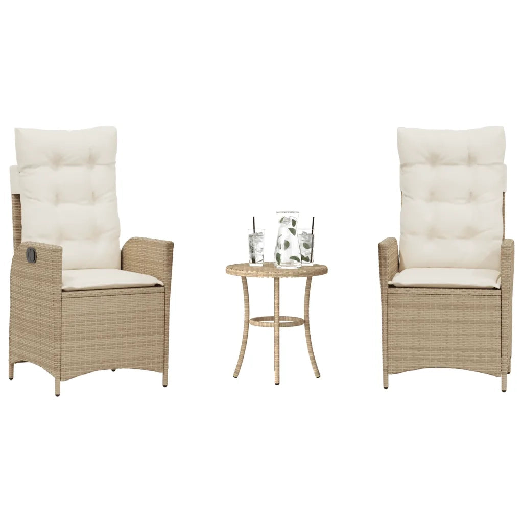 Set da Bistr¨° 3 pz | Set Salotto da Giardino con Cuscini Beige in Polyrattan