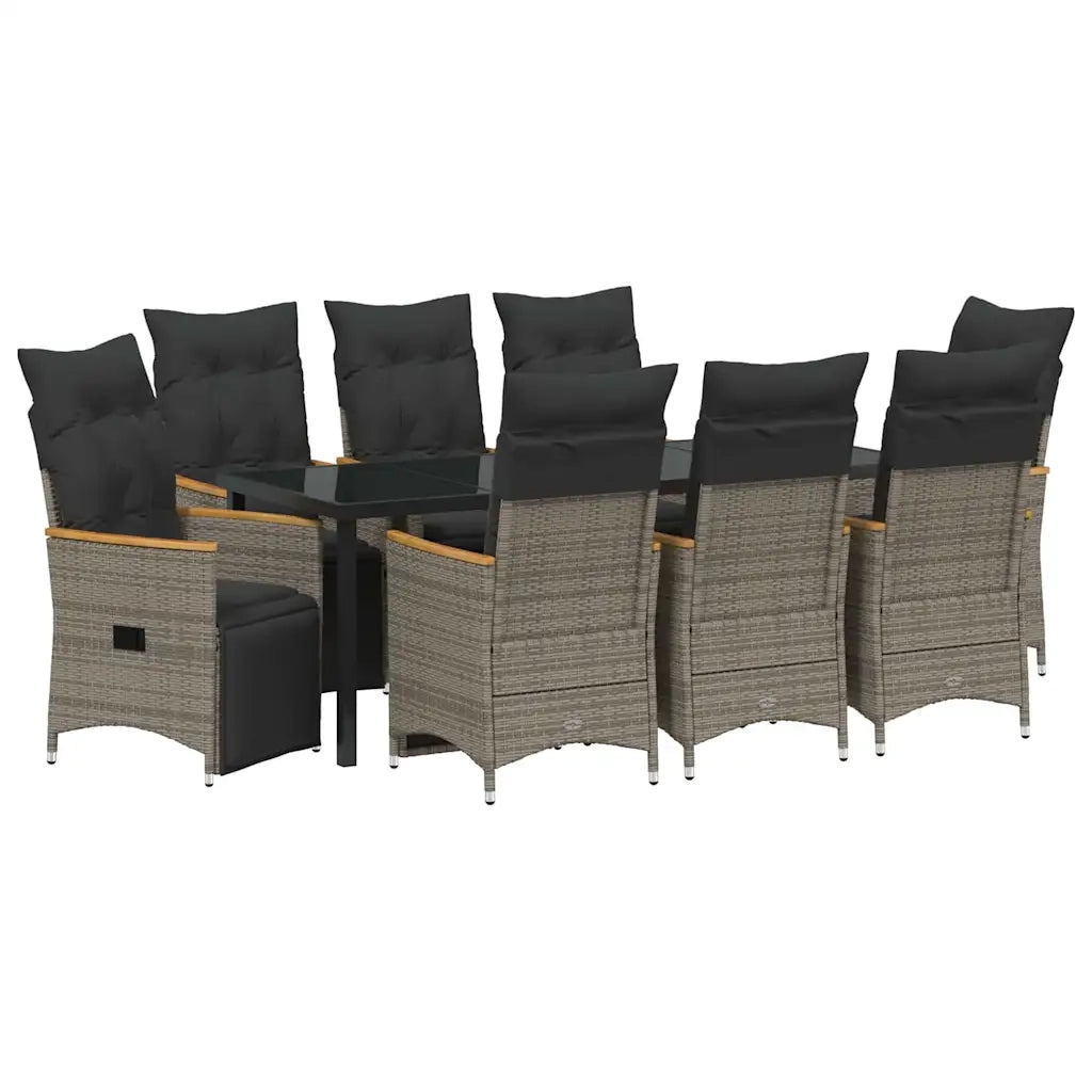 Set da Pranzo per Giardino con cuscino 9 pcs Grigio polyrattan 3379631