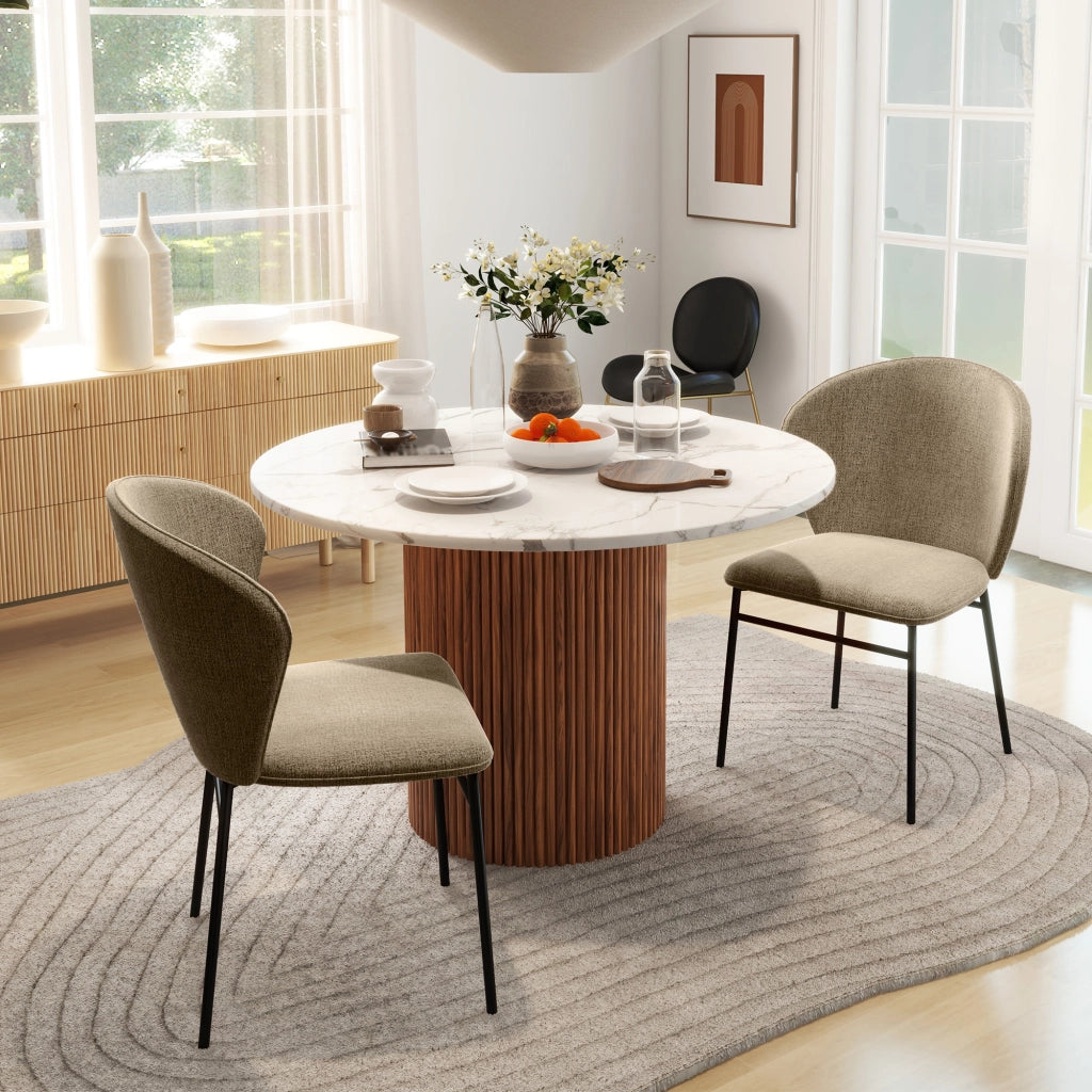 Set 2 Sedie Sala da Pranzo in Acciaio e Tessuto Effetto Lino, Seduta Imbottita, Schienale Curvo, Marrone Chiaro